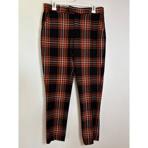 BoohooMAN Mens Orange Black Plaid Slim Fit Trousers Size 32R 32x27